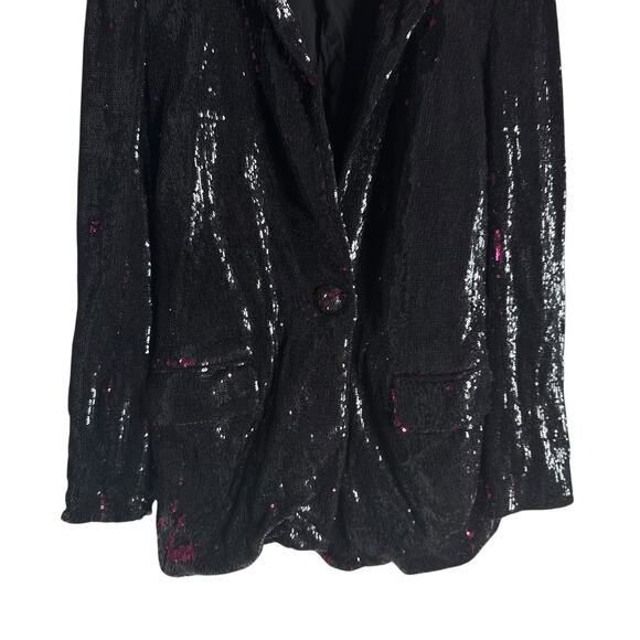 Badgley Mischka Black Pink Reverse Sequined Party Cocktail Blazer Jacket 4 - Picture 9 of 16